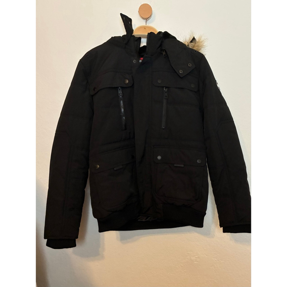 NEW! GUESS FAUX FUR HOOD PUFFER WINTER JACKET FOR MEN, BLACK SIZE SMALL - Picture 5 of 10